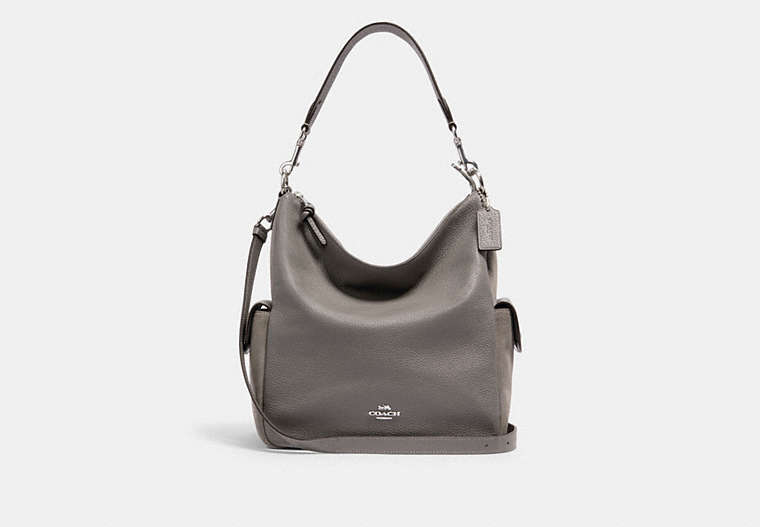 COACH®,PENNIE SHOULDER BAG,Leather,Large,Silver/Heather Grey,Front View