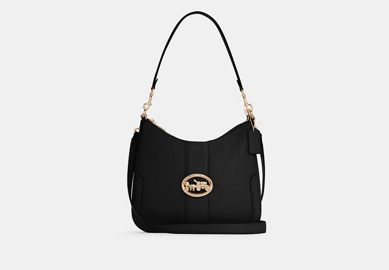 COACH®,GEORGIE HOBO,Smooth Leather,Medium,Gold/Black,Front View image number 0