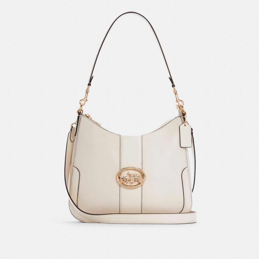 COACH®,GEORGIE HOBO,Smooth Leather,Medium,Gold/Chalk,Front View
