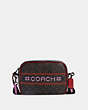 COACH®,DEMPSEY CAMERA BAG IN SIGNATURE CANVAS WITH FAIR ISLE GRAPHIC,pvc,Small,Gunmetal/Brown/1941 Red Multi,Front View