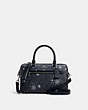 COACH®,ROWAN SATCHEL BAG IN SIGNATURE CANVAS WITH SNOWFLAKE PRINT,pvc,Medium,Silver/Midnight Multi,Front View