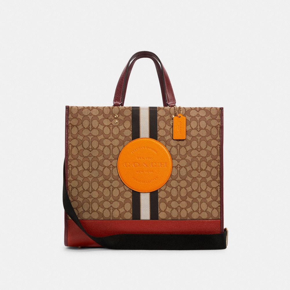 COACH®,Dempsey Tote Bag 40 In Signature Jacquard With Stripe And Coach Patch,,Front View