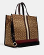COACH®,DEMPSEY TOTE 40 IN SIGNATURE JACQUARD WITH STRIPE AND COACH PATCH,cotton,X-Large,Gold/Khaki/Mist Multi,Angle View
