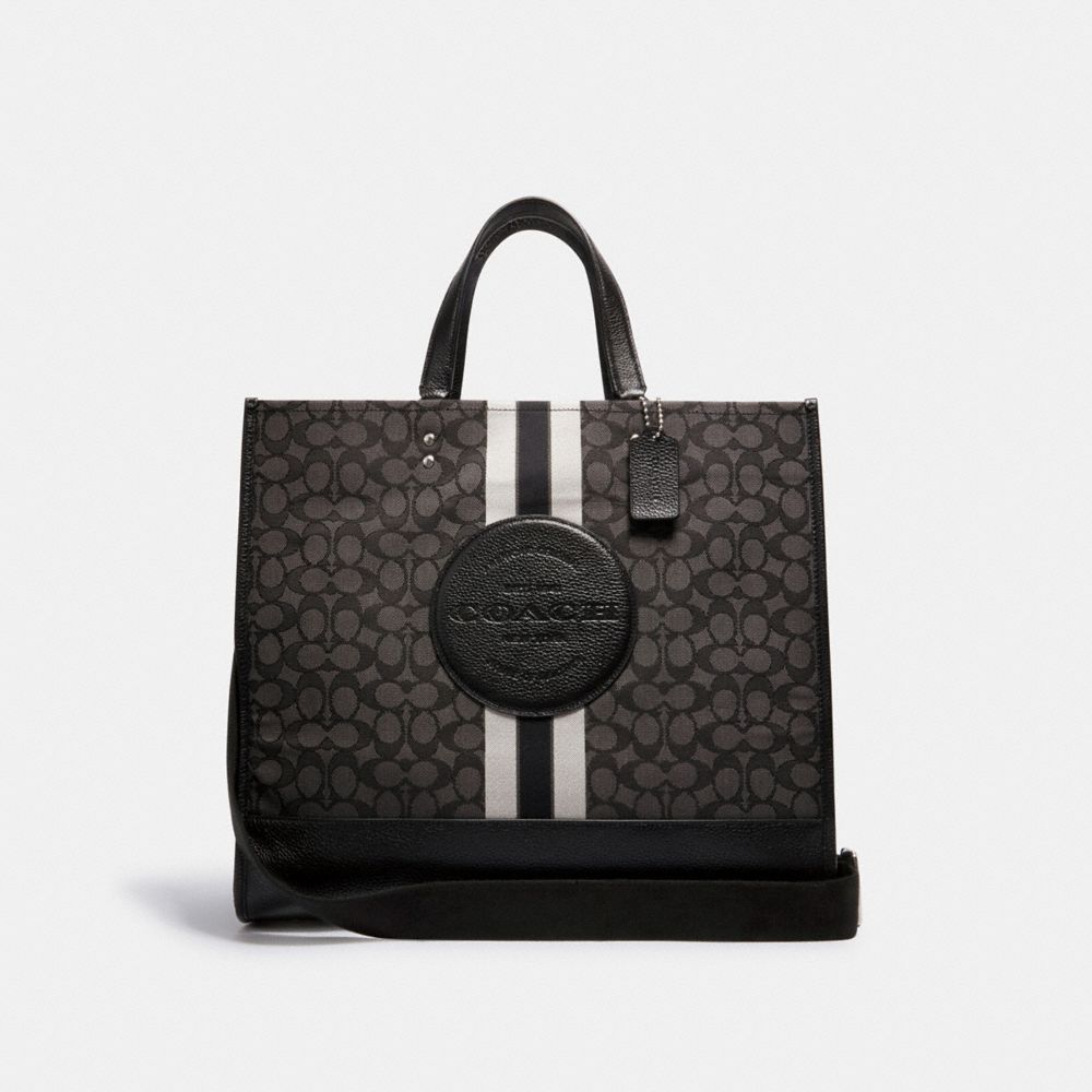 Silver Black Smoke Black Multi Dempsey Tote Bag 40 In Signature Jacquard With Stripe And Coach Patch