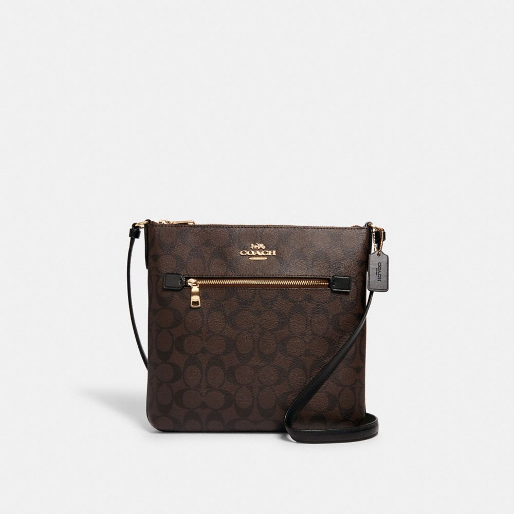 Coach Rowan File Bag in Signature Canvas Brown Black