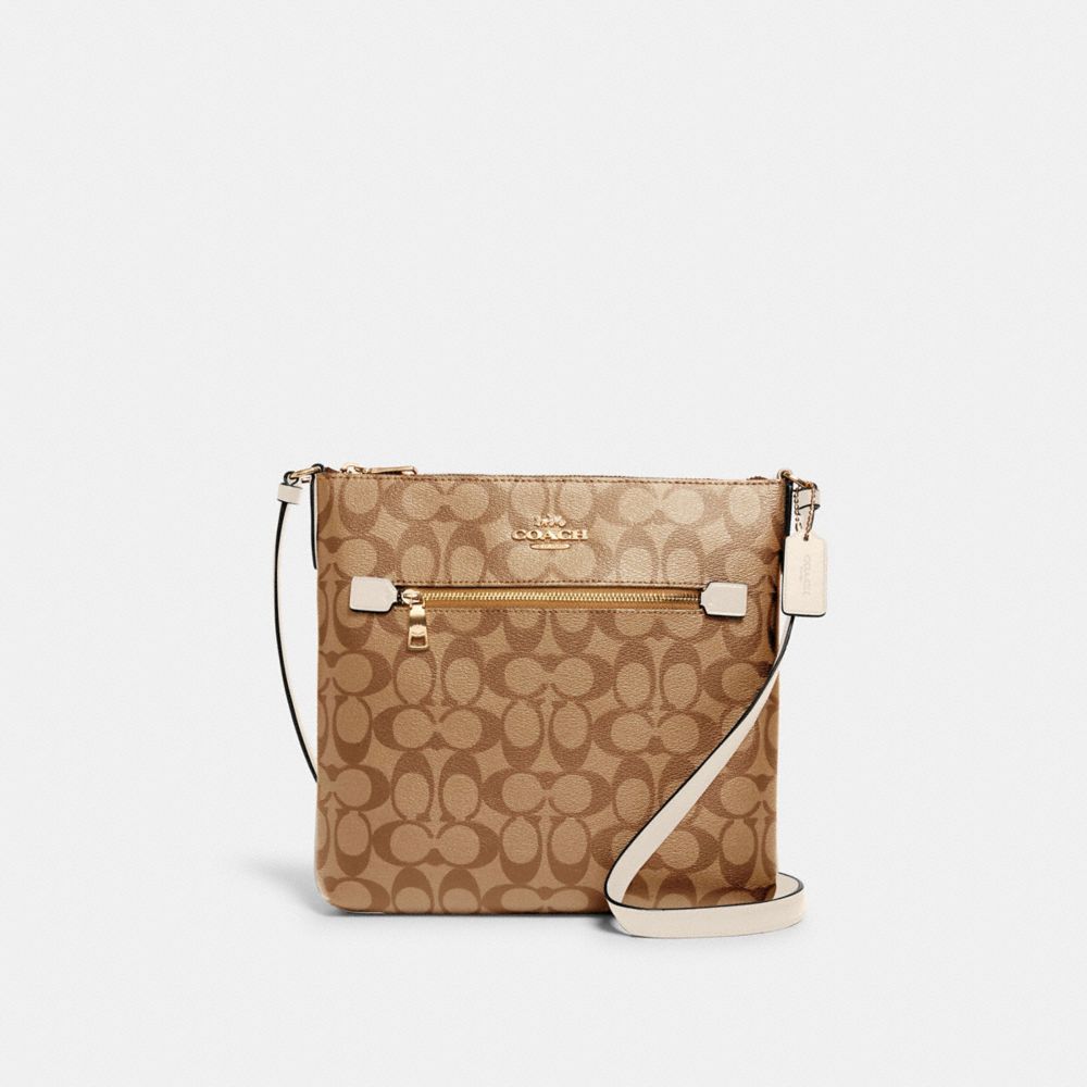 COACH®,ROWAN FILE BAG IN SIGNATURE CANVAS,Signature Canvas,Everyday,Gold/Khaki/Chalk,Front View