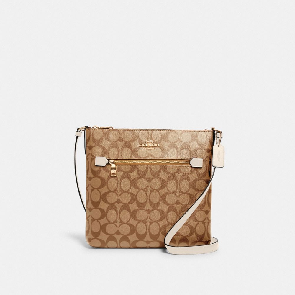 Coach Monogram Canvas Light Brown/ White File Crossbody Bag.