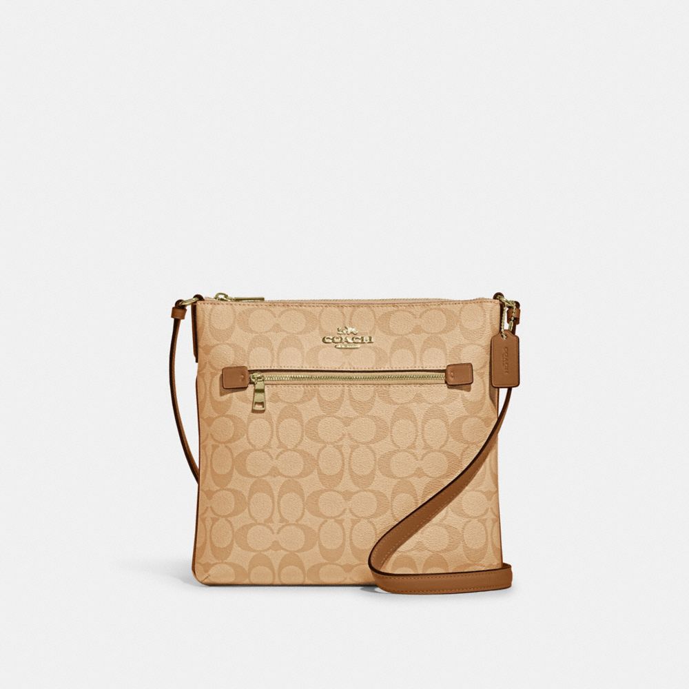 Coach C1554 Rowan File Bag In Signature Canvas In BROWN SHELL PINK