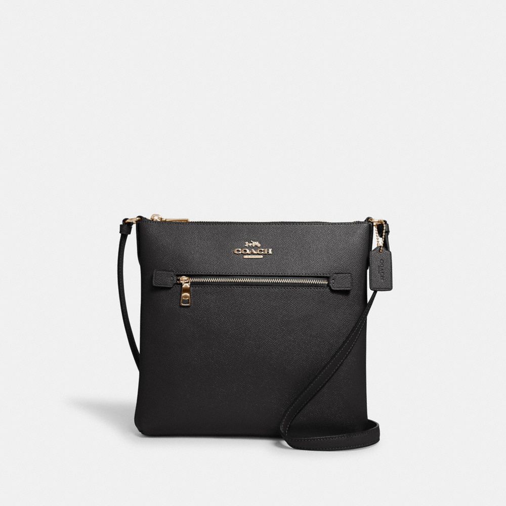 COACH®,ROWAN FILE BAG,Crossgrain Leather,Everyday,Gold/Black,Front View