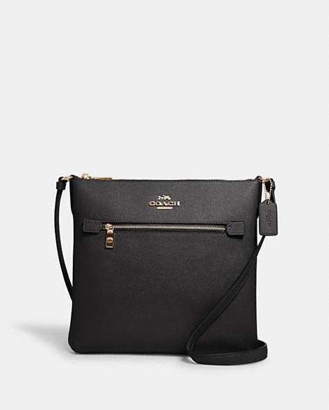 COACH®,ROWAN FILE BAG,Leather,Medium,Everyday,Gold/Black,Front View
