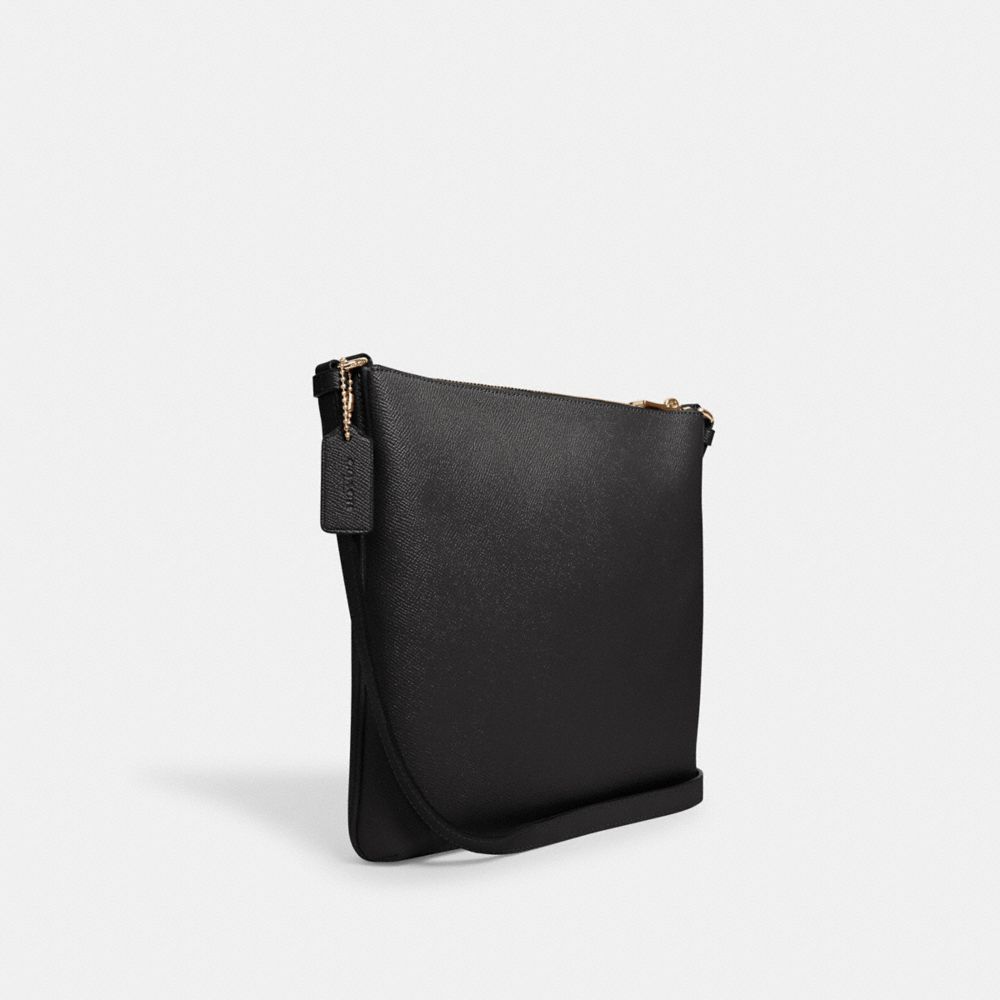COACH®,ROWAN FILE BAG,Crossgrain Leather,Everyday,Gold/Black,Angle View