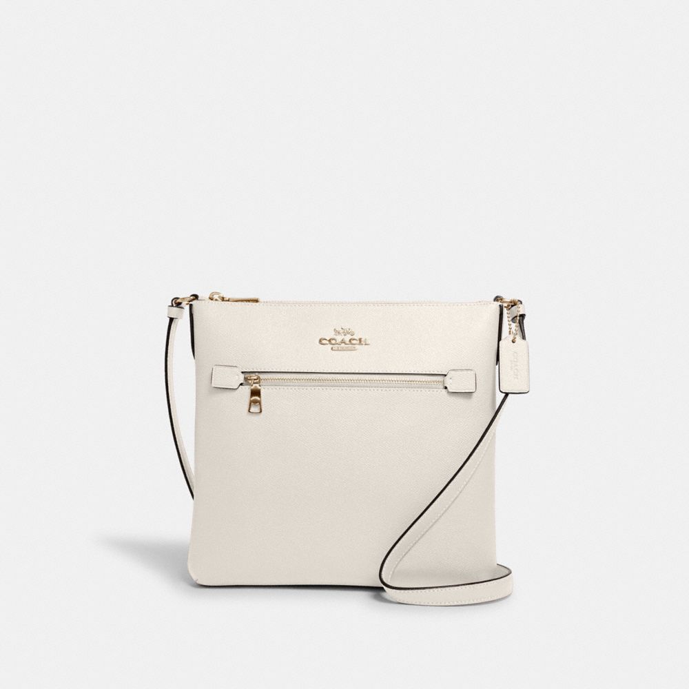COACH®,ROWAN FILE BAG,Crossgrain Leather,Everyday,Gold/Chalk,Front View