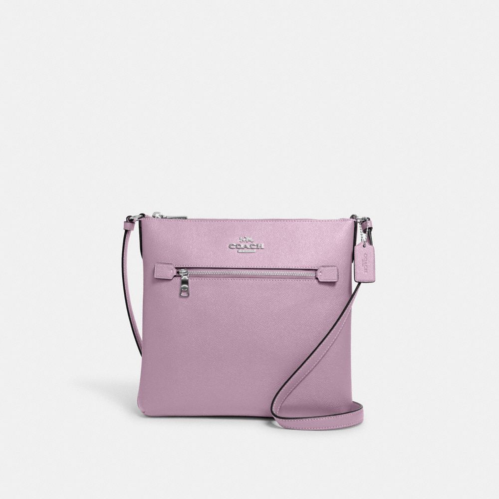 COACH®,ROWAN FILE BAG,Crossgrain Leather,Everyday,Silver/Ice Purple,Front View