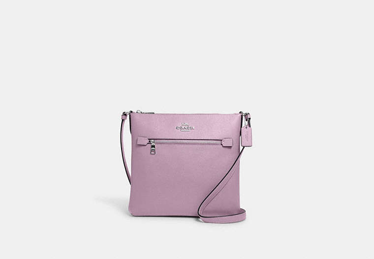 COACH®,ROWAN FILE BAG,Leather,Medium,Everyday,Silver/Ice Purple,Front View