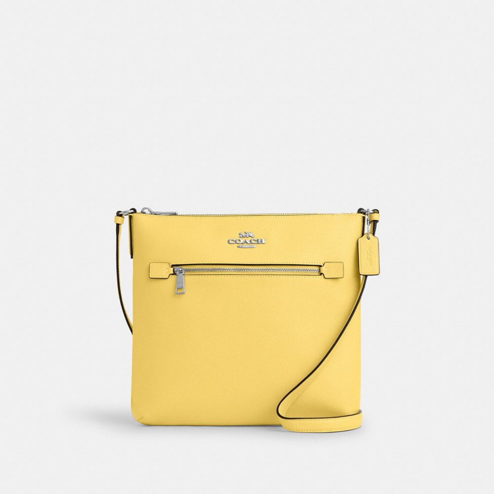 COACH®,ROWAN FILE BAG,Crossgrain Leather,Everyday,Silver/Retro Yellow,Front View