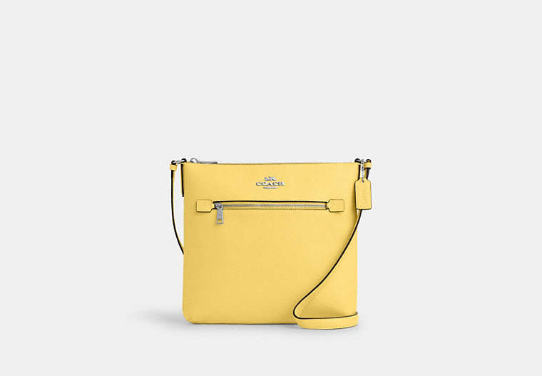 COACH®,ROWAN FILE BAG,Leather,Medium,Everyday,Silver/Retro Yellow,Front View
