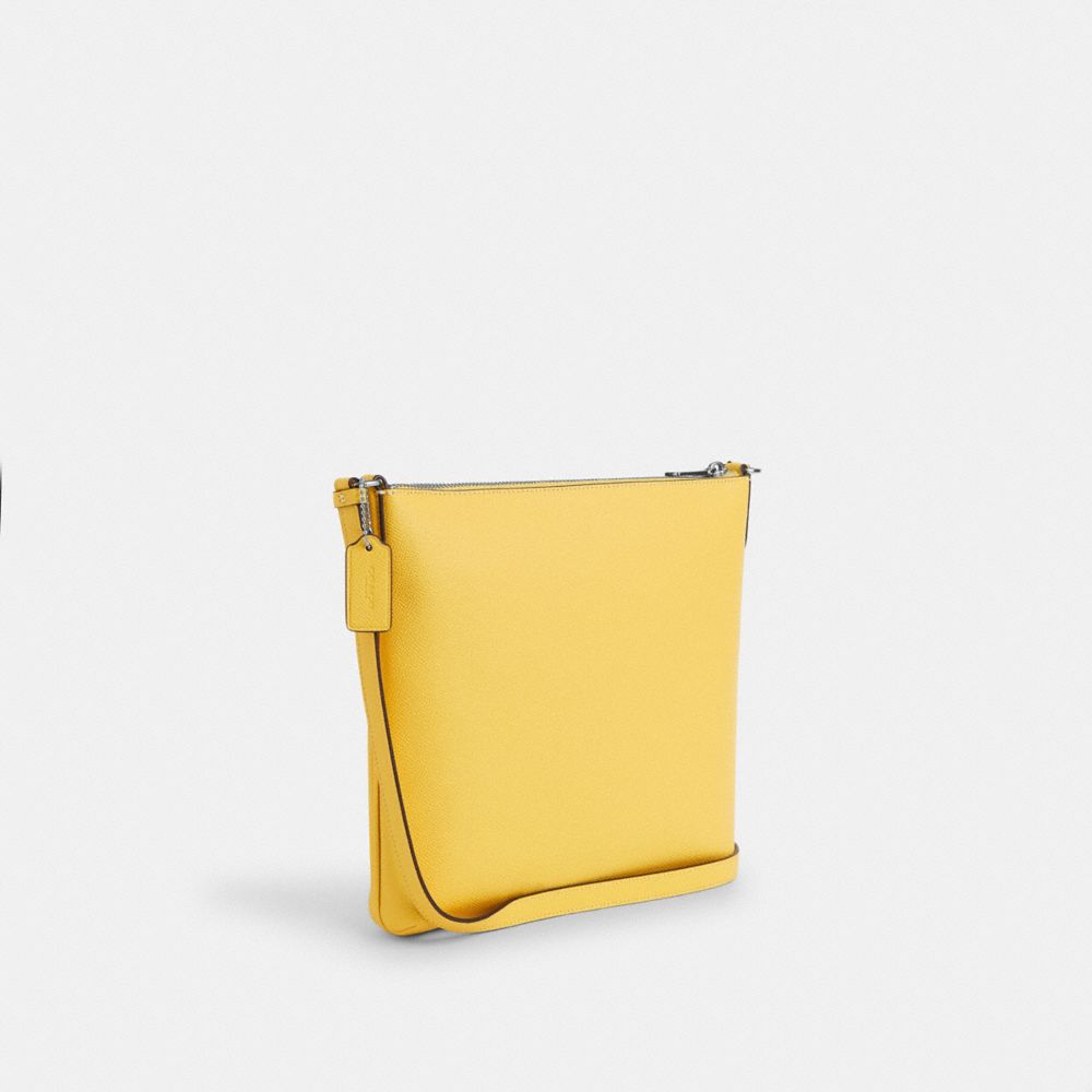 COACH®,ROWAN FILE BAG,Crossgrain Leather,Everyday,Silver/Retro Yellow,Angle View