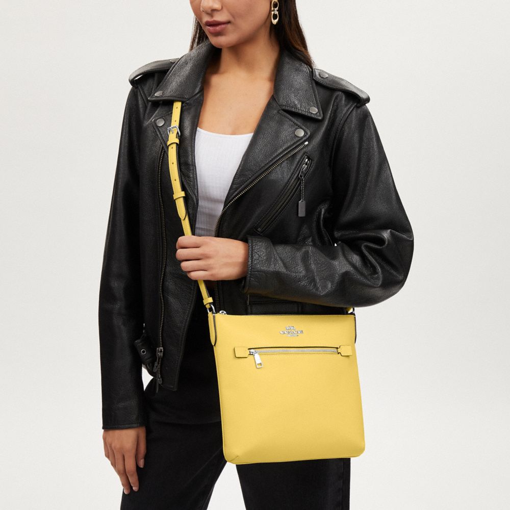 COACH®,Rowan File Bag,Leather,Crossbody,Gold Metal,Casual,Yellow,Detail View