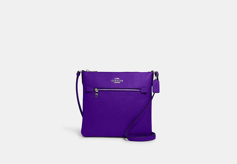 COACH®,ROWAN FILE BAG,Leather,Medium,Everyday,Silver/Sport Purple,Front View