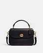 COACH®,MARLIE TOP HANDLE SATCHEL,Pebbled Leather,Large,Gold/Black,Front View