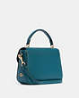 COACH®,MARLIE TOP HANDLE SATCHEL,Pebbled Leather,Large,Gold/Teal Ink,Angle View