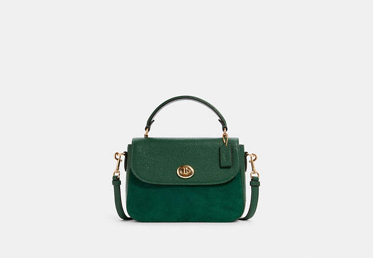 COACH®,MARLIE TOP HANDLE SATCHEL,Small,Gold/KELLY GREEN,Front View