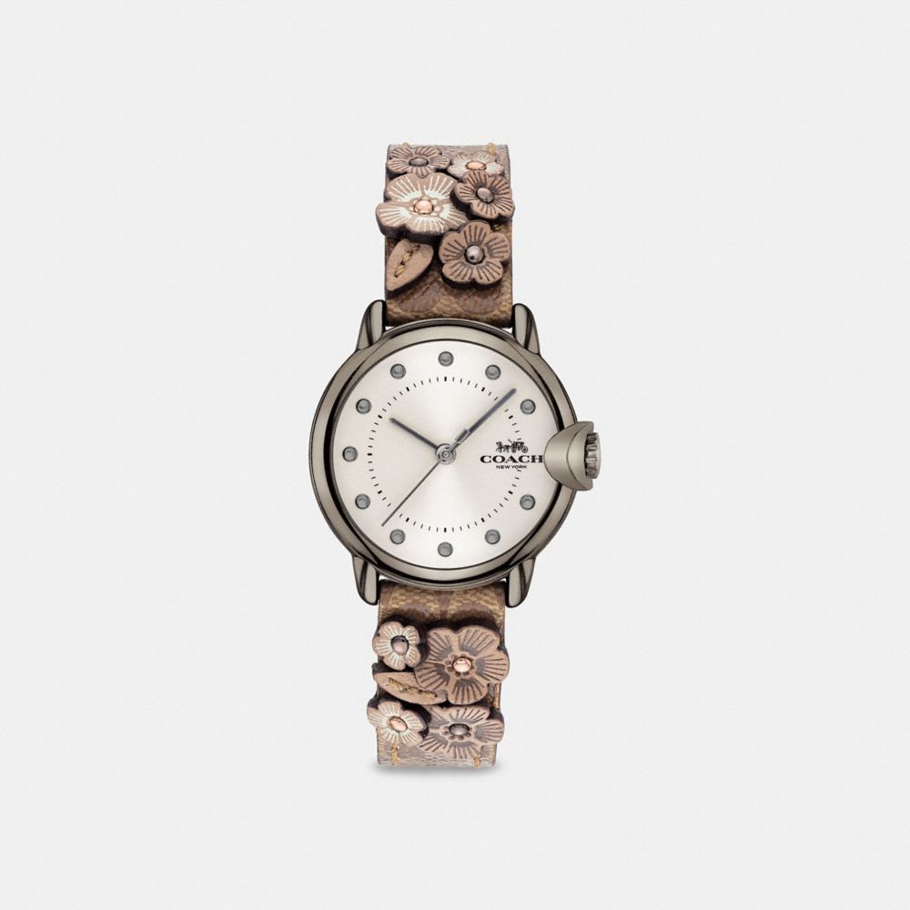 COACH®,ARDEN WATCH, 28MM,Signature Coated Canvas/Leather,TAN MULTI,Front View