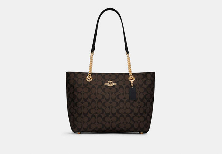 COACH®,MARLIE TOTE IN SIGNATURE CANVAS,pvc,Large,Gold/Brown Black,Front View