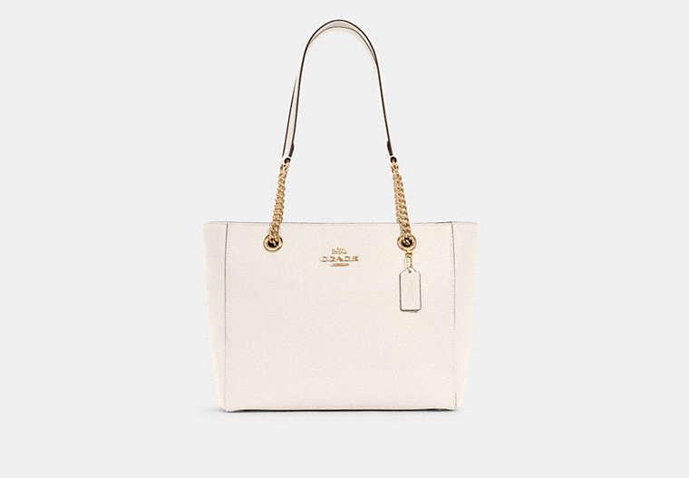 COACH®,MARLIE TOTE,Pebbled Leather,Large,Gold/Chalk,Front View