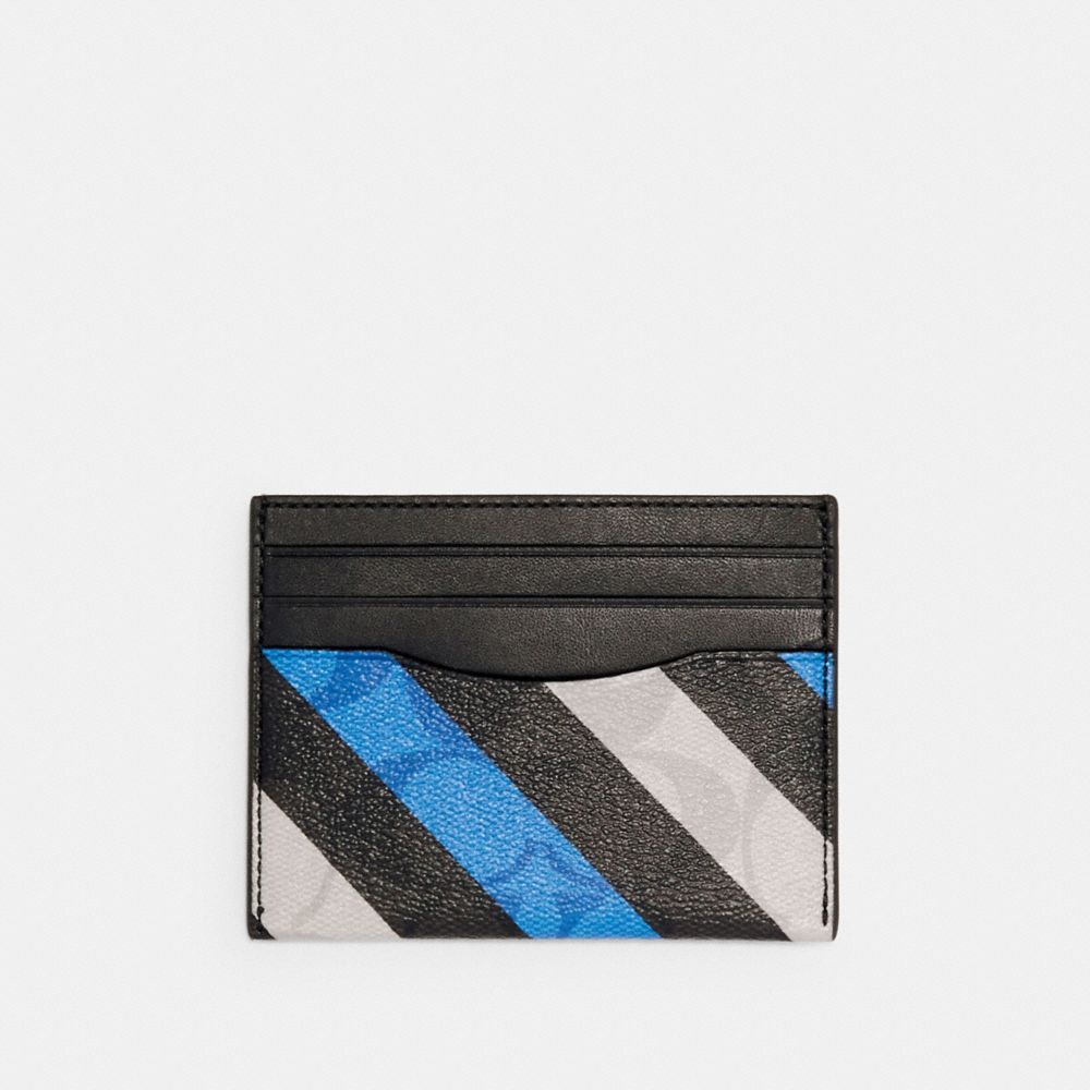 Slim Card Case In Signature Canvas With Diagonal Stripe Print