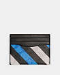 COACH®,SLIM CARD CASE IN SIGNATURE CANVAS WITH DIAGONAL STRIPE PRINT,pvc,Gunmetal/Blue Multi,Front View