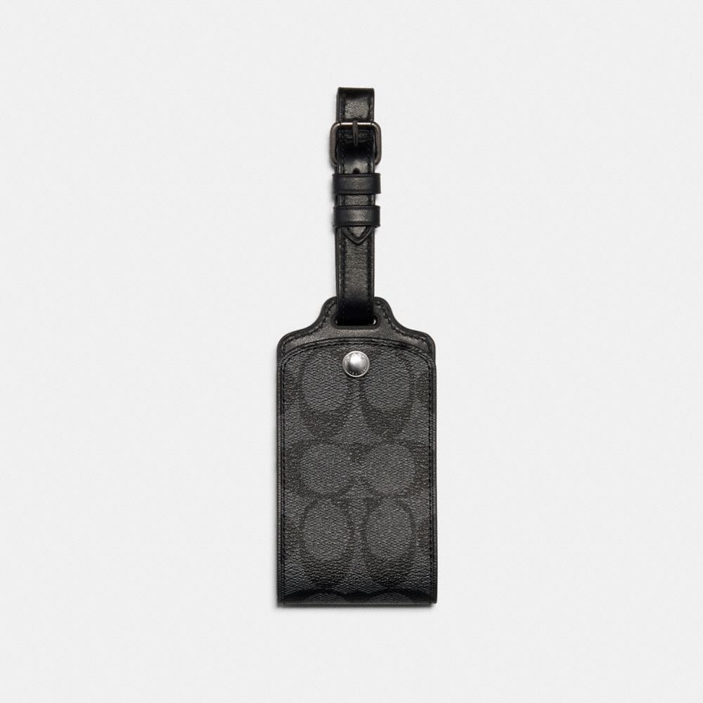 COACH®,LUGGAGE TAG IN SIGNATURE CANVAS,Gunmetal/Charcoal,Front View