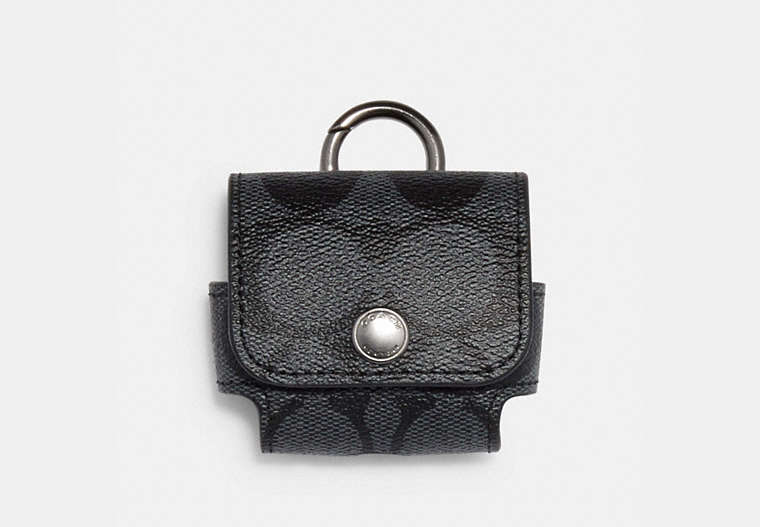 COACH®,LARGE WIRELESS EARBUD CASE IN SIGNATURE CANVAS,pvc,Mini,Gunmetal/Charcoal,Front View