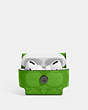 COACH®,LARGE WIRELESS EARBUD CASE IN SIGNATURE CANVAS,pvc,Mini,Gunmetal/Neon Green,Inside View,Top View