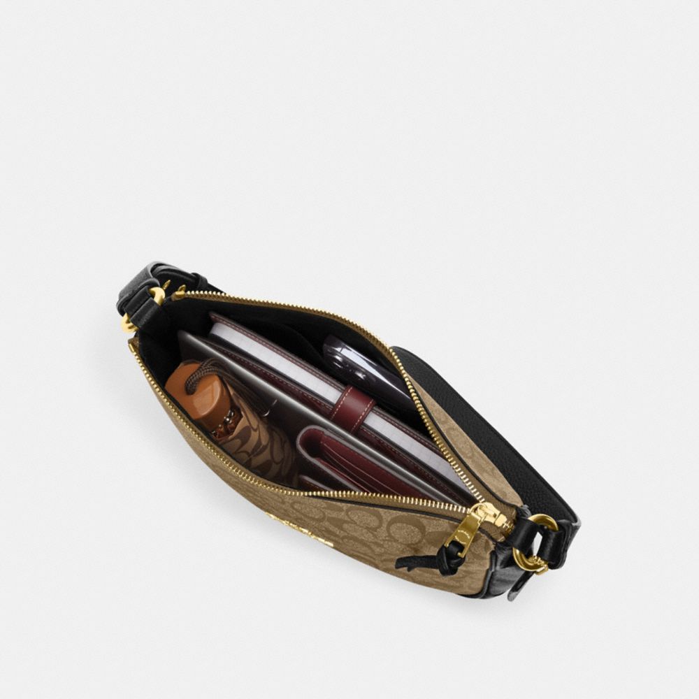 COACH®,Ellie File Bag,Leather,Crossbody,Belt,Gold Metal,Casual,Brown,Inside View, Top View