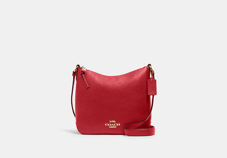COACH®,ELLIE FILE BAG,Pebbled Leather,Medium,Everyday,Gold/1941 Red,Front View
