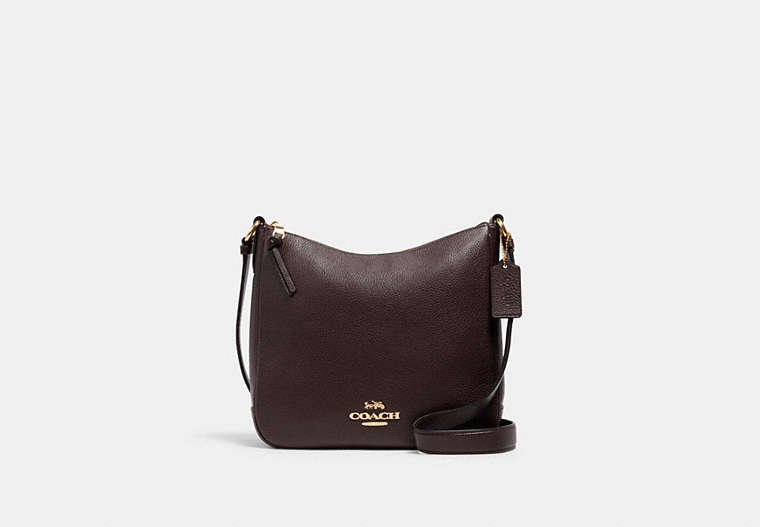 COACH®,ELLIE FILE BAG,Pebbled Leather,Medium,Everyday,Gold/Oxblood 1,Front View