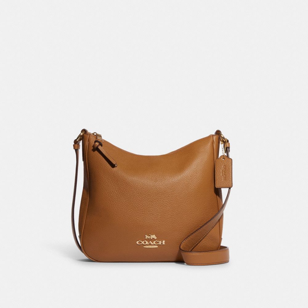 COACH®,ELLIE FILE BAG,Pebbled Leather,Medium,Everyday,Gold/Light Saddle,Front View