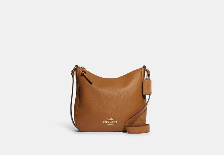 COACH®,ELLIE FILE BAG,Pebbled Leather,Everyday,Gold/Light Saddle,Front View