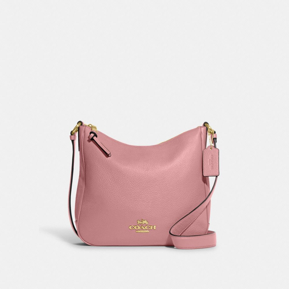 COACH®,ELLIE FILE BAG,Pebbled Leather,Medium,Everyday,Gold/True Pink,Front View
