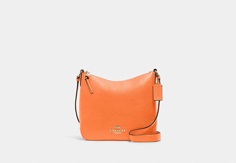 COACH®,ELLIE FILE BAG,Pebbled Leather,Medium,Everyday,Gold/Candied Orange,Front View