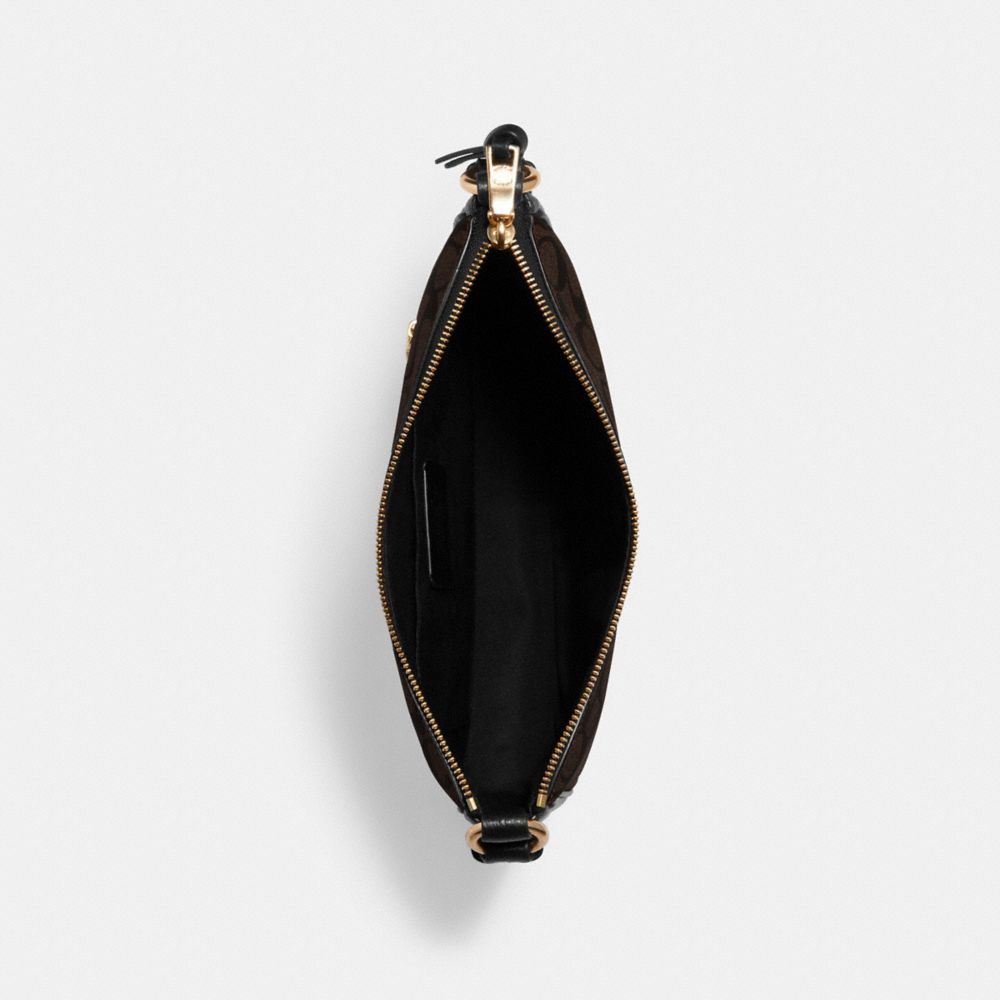 COACH®,Ellie File Bag In Signature Canvas,Canvas,Leather,Crossbody,PVC,Color Block,Logo,Gold Metal,Casual,Brown,Inside View,Top View