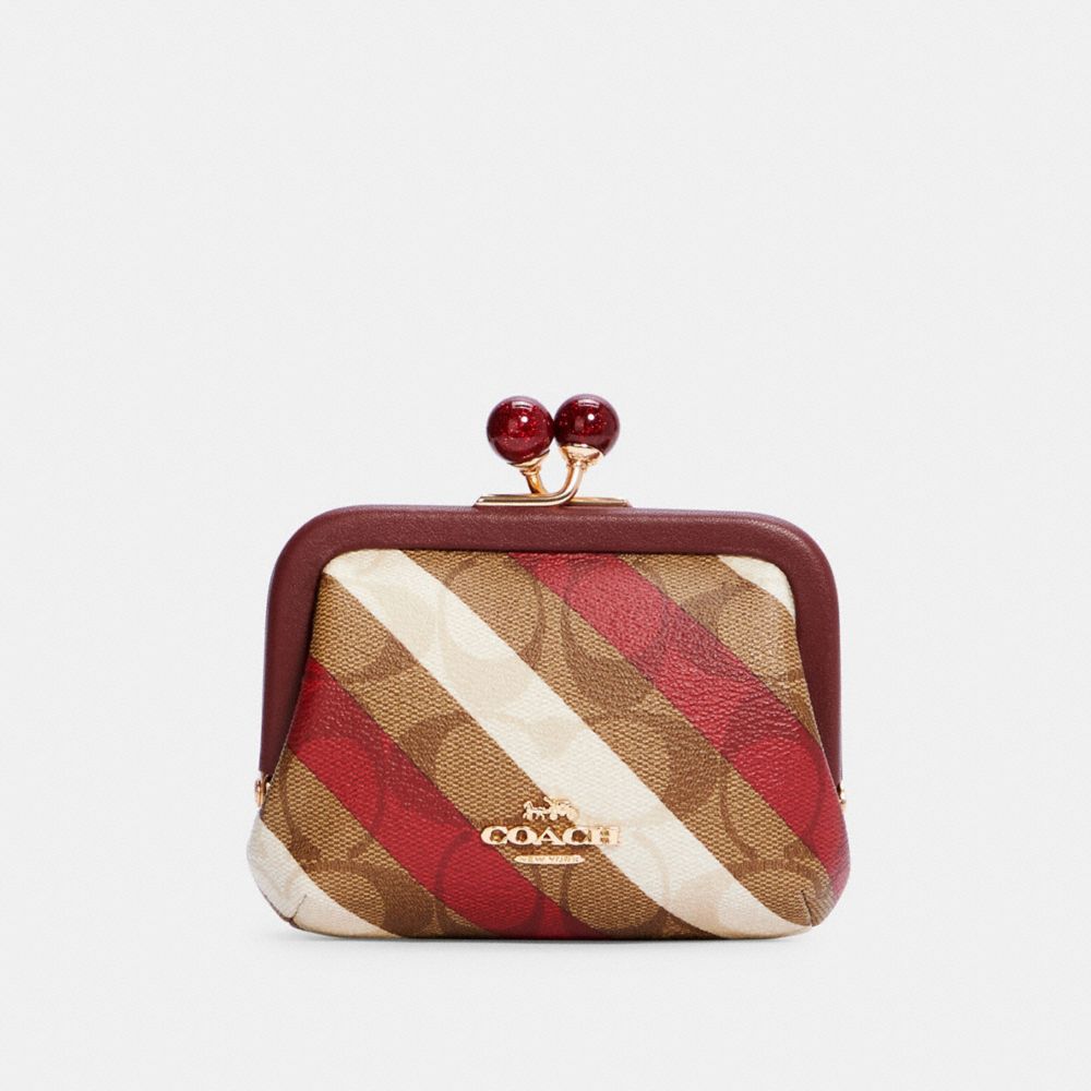 Nora Kisslock Card Case In Signature Canvas With Diagonal Stripe Print