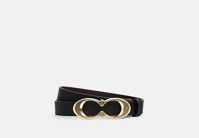 COACH®,SIGNATURE BUCKLE BELT, 25MM,Leather,Gold/Black,Front View image number 0