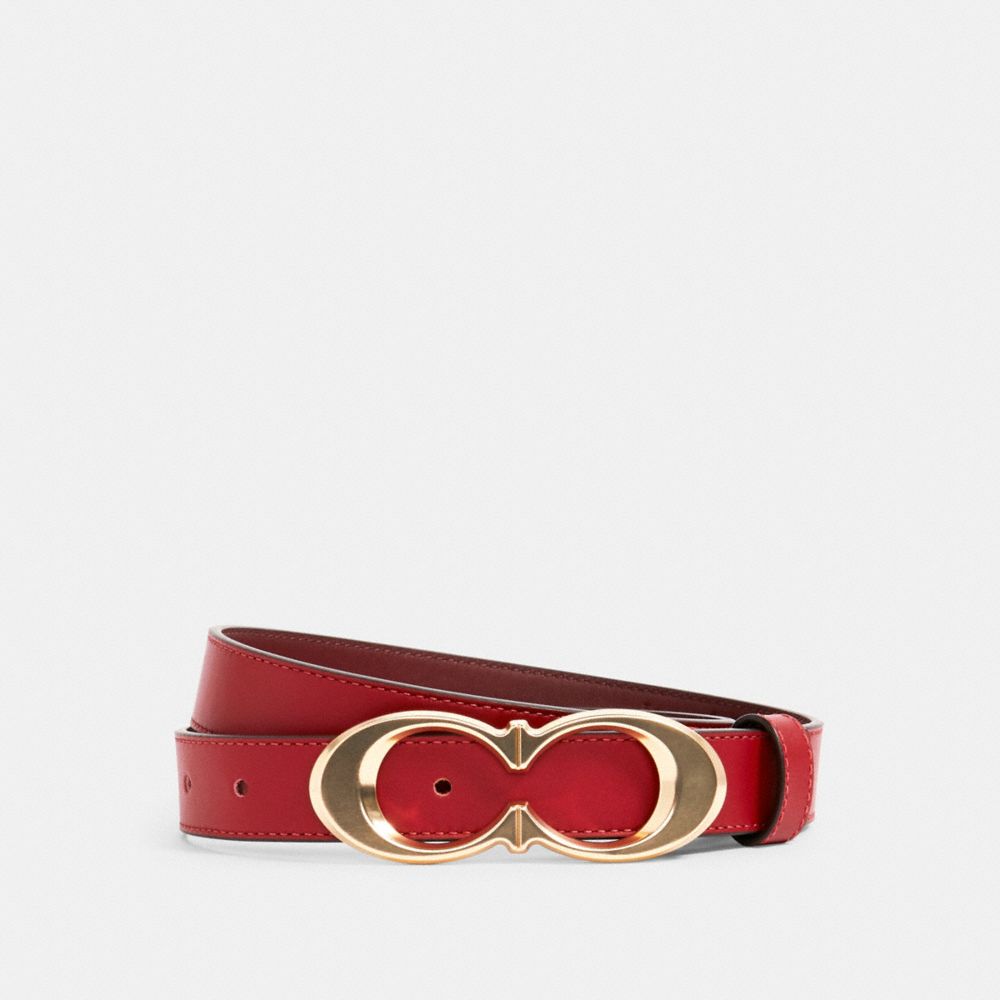 COACH®,SIGNATURE BUCKLE BELT, 25MM,Gold/1941 Red,Front View