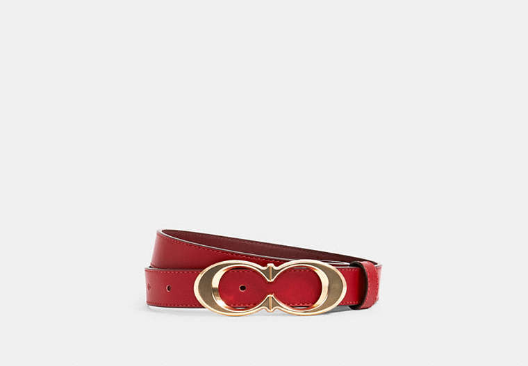 COACH®,SIGNATURE BUCKLE BELT, 25MM,Leather,Gold/1941 Red,Front View