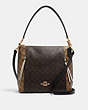 COACH®,MARLON HOBO IN BLOCKED SIGNATURE CANVAS,pvc,Large,Gold/Khaki Brown Multi,Front View