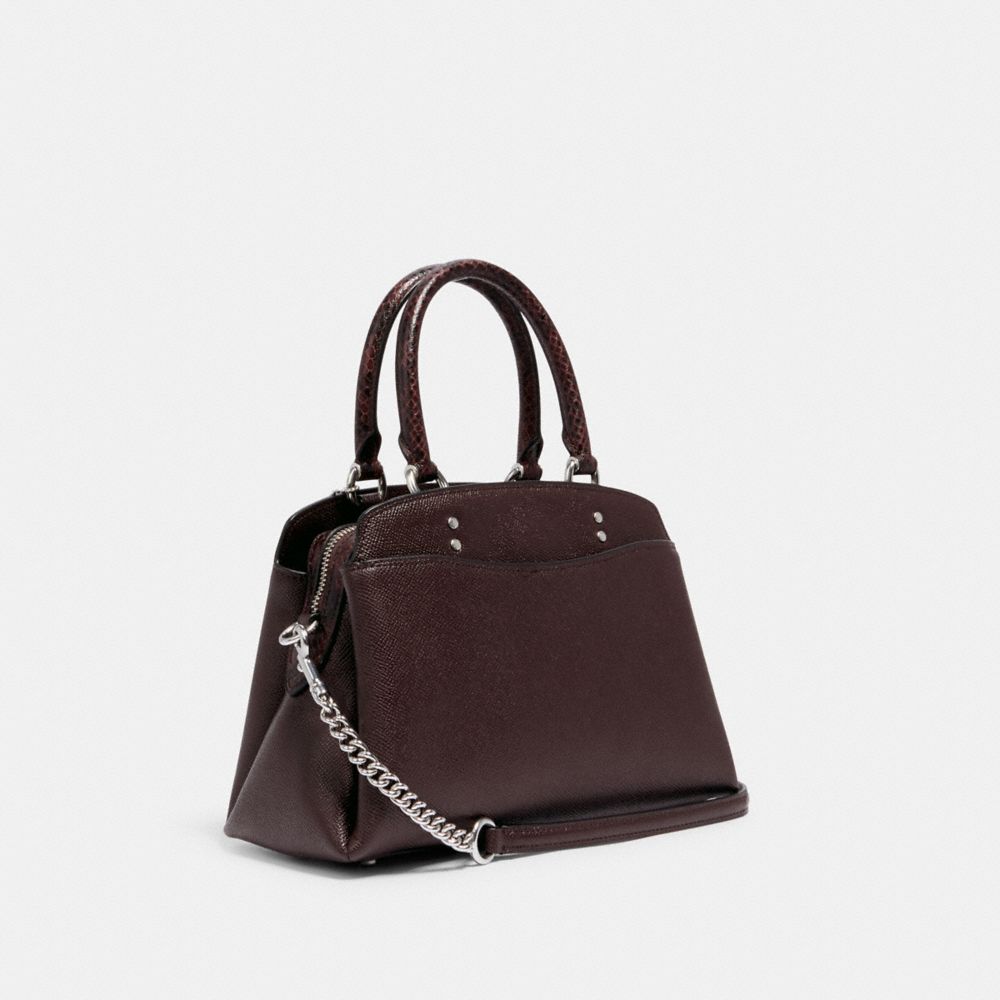COACH®,MINI LILLIE CARRYALL,Silver/Oxblood 1,Angle View