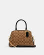 COACH®,MINI LILLIE CARRYALL IN BLOCKED SIGNATURE CANVAS,Leather,Medium,Gold/Khaki Brown Multi,Front View