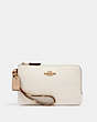 COACH®,DOUBLE CORNER ZIP WRISTLET,Leather,Small,Gold/Chalk Multi,Front View